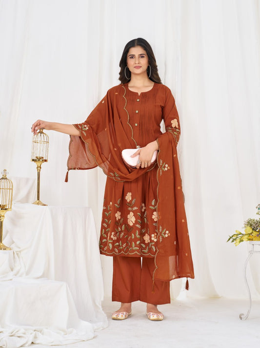 Elegant Pure Cotton Anarkali Kurti Pant Dupatta Set