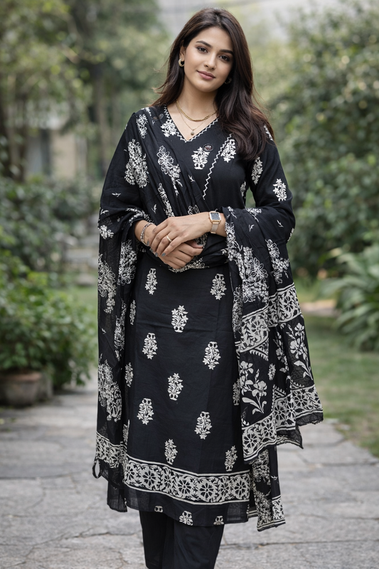Elegant pure cotton Printed Kurta Set with Dupatta