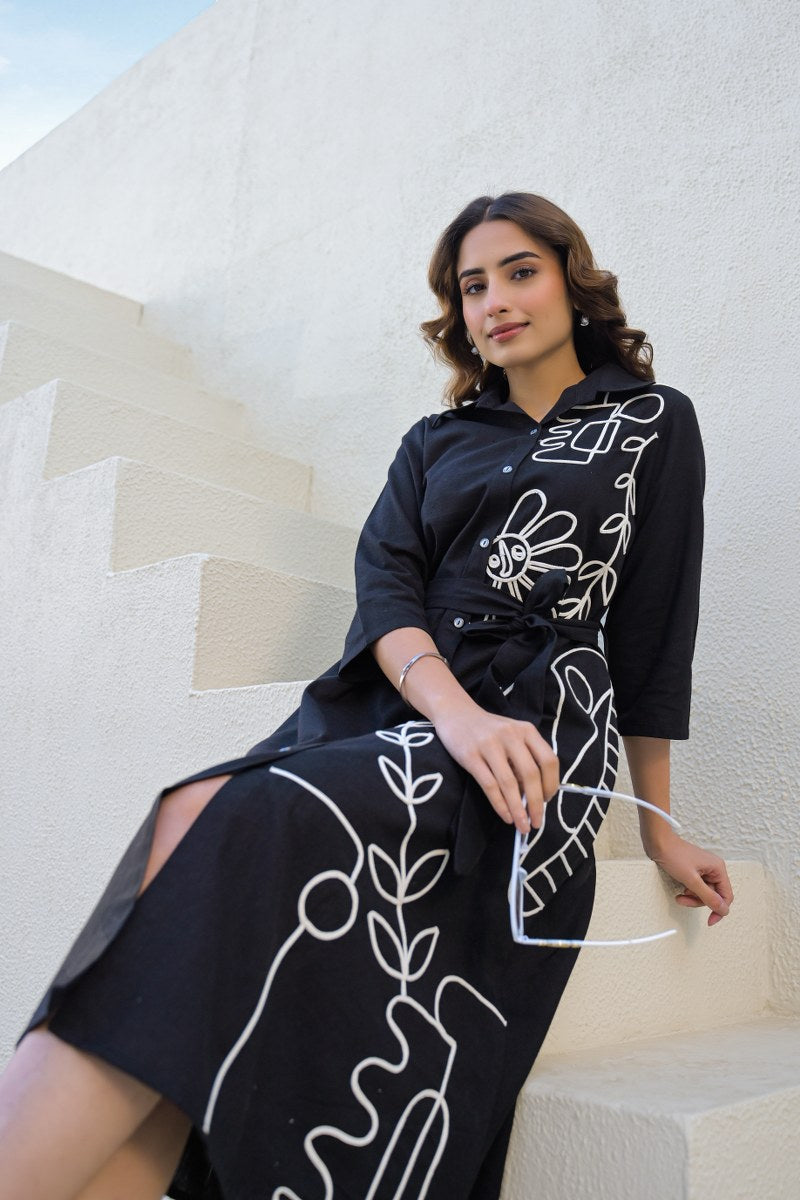 Cotton Midi Dress with Embroidery Work