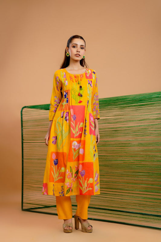 Mal Cotton Kurta Set with Painted Design