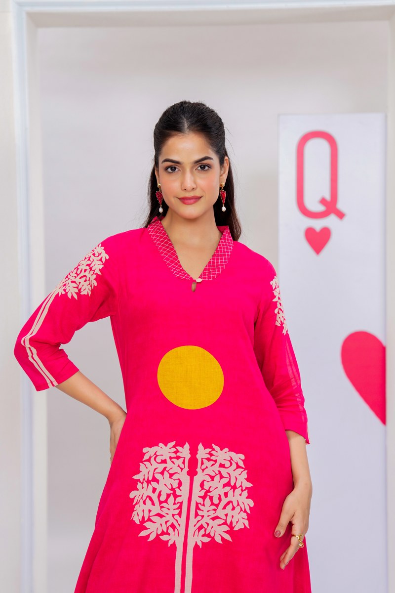 Cotton Digital Print Dress with Lining for Women