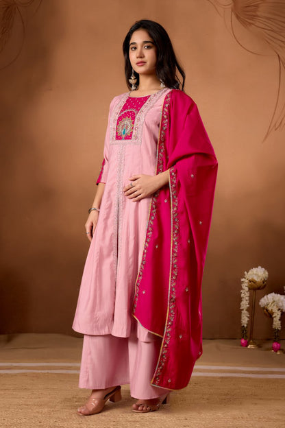 Roman Silk Anarkali Kurti Set with Hand Work