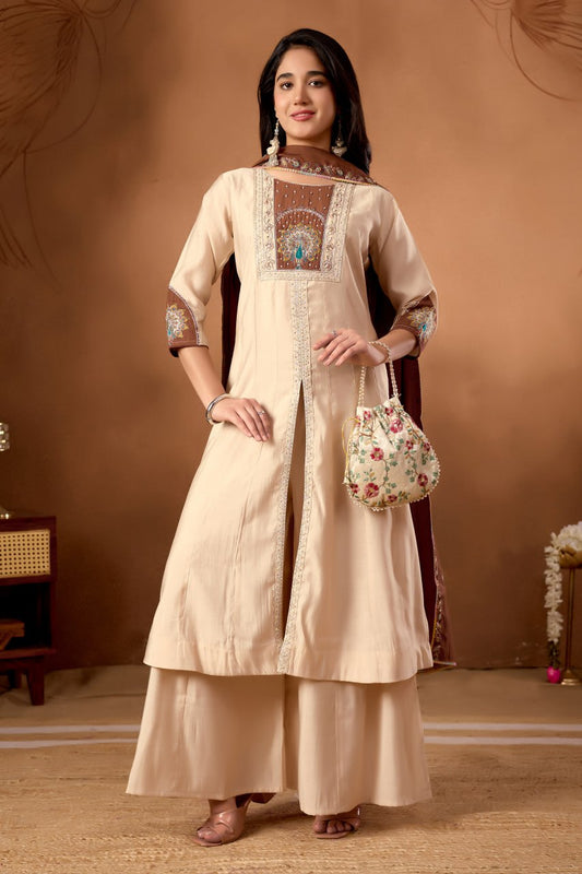Roman Silk Anarkali Kurti Set with Hand Work