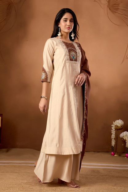 Roman Silk Anarkali Kurti Set with Hand Work