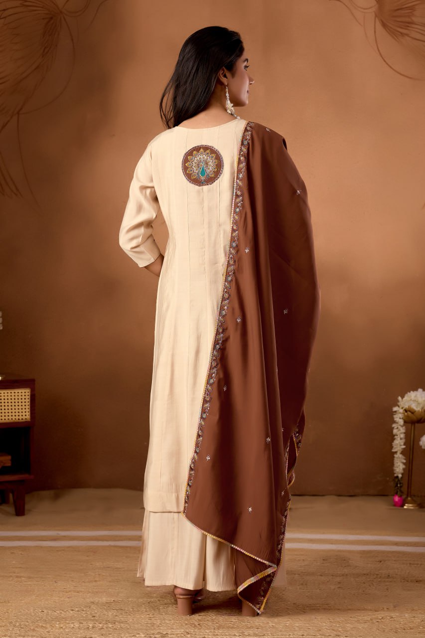 Roman Silk Anarkali Kurti Set with Hand Work