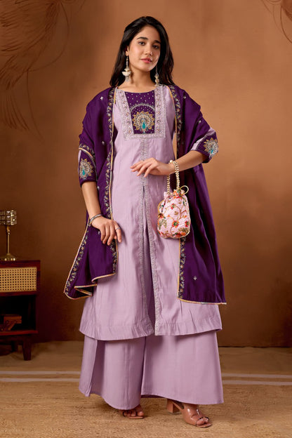 Roman Silk Anarkali Kurti Set with Hand Work