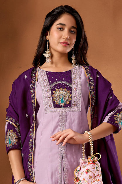 Roman Silk Anarkali Kurti Set with Hand Work