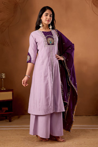 Roman Silk Anarkali Kurti Set with Hand Work