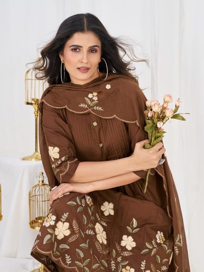 Pure Cotton Anarkali Kurti Pant Dupatta Set