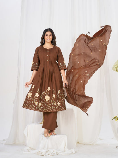 Pure Cotton Anarkali Kurti Pant Dupatta Set