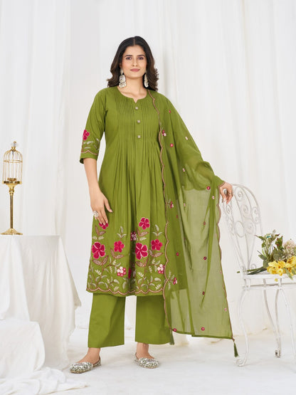 Pure Cotton Anarkali Kurti Pant Dupatta Set