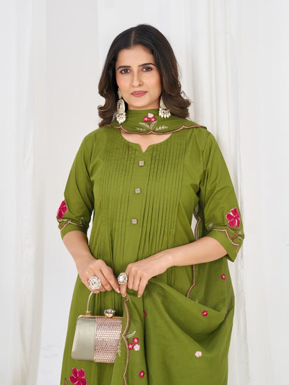 Pure Cotton Anarkali Kurti Pant Dupatta Set