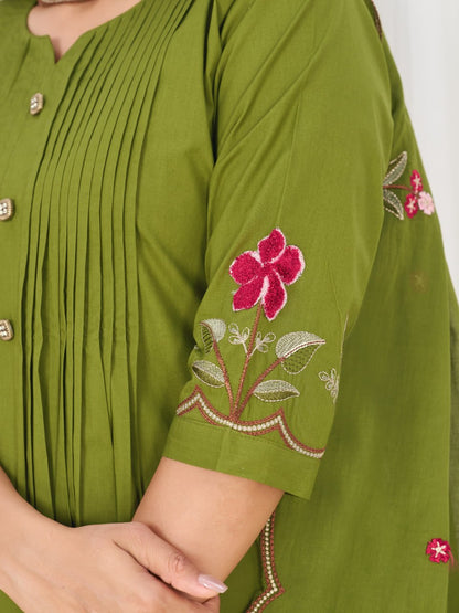 Pure Cotton Anarkali Kurti Pant Dupatta Set