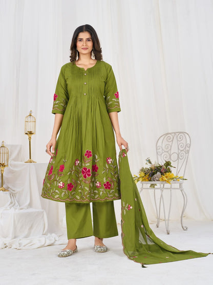 Pure Cotton Anarkali Kurti Pant Dupatta Set