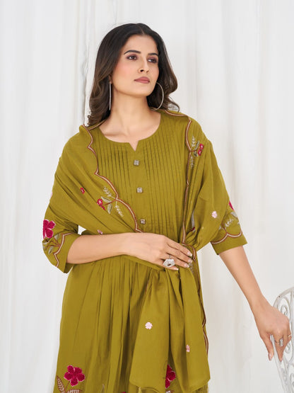 Elegant Pure Cotton Anarkali Kurti Pant Dupatta Set