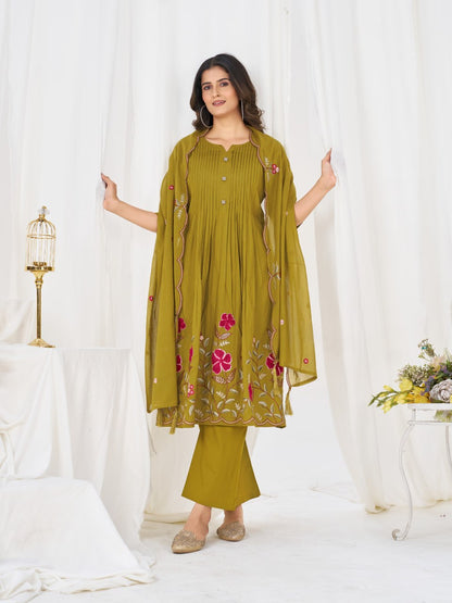 Elegant Pure Cotton Anarkali Kurti Pant Dupatta Set