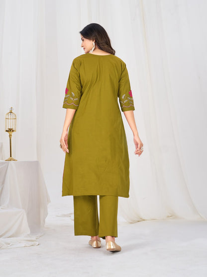 Elegant Pure Cotton Anarkali Kurti Pant Dupatta Set