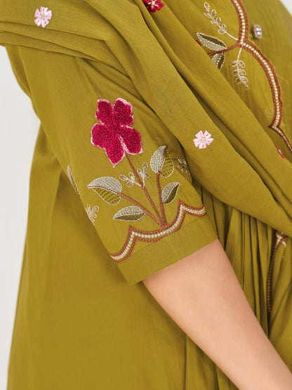 Elegant Pure Cotton Anarkali Kurti Pant Dupatta Set