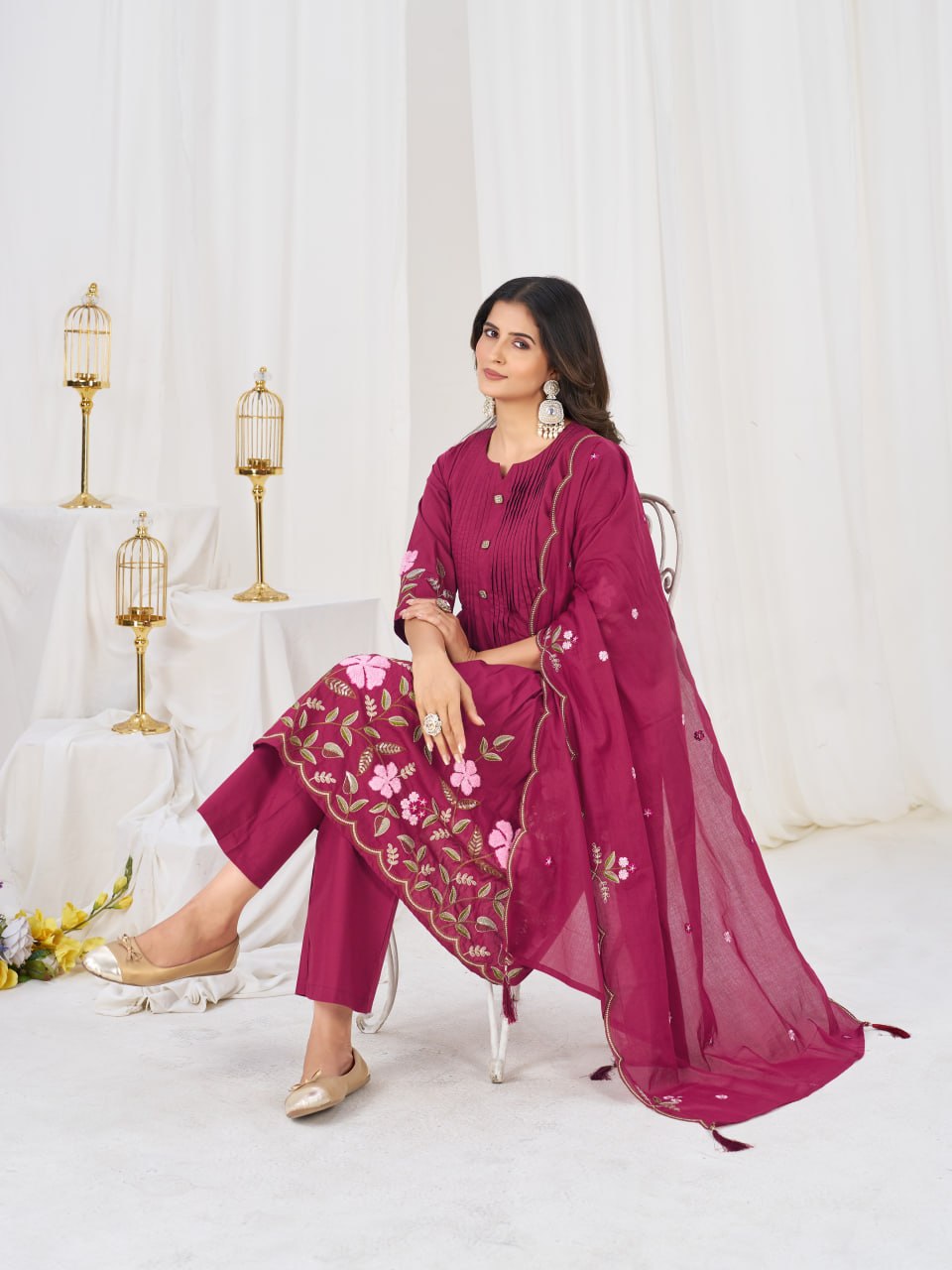 Pure Cotton Anarkali Kurti Pant Dupatta Set