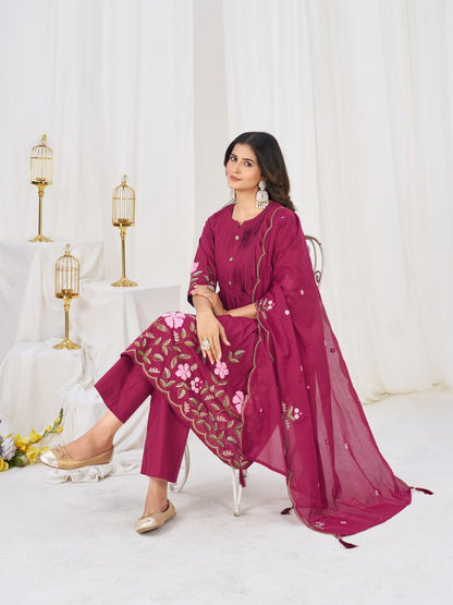 Pure Cotton Anarkali Kurti Pant Dupatta Set
