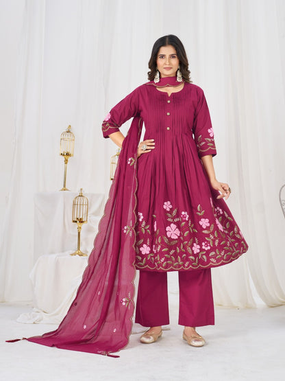 Pure Cotton Anarkali Kurti Pant Dupatta Set