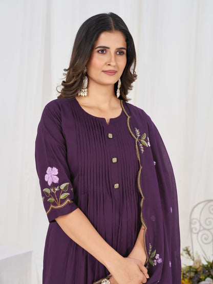 Elegant Pure Cotton Anarkali Kurti Pant Dupatta Set