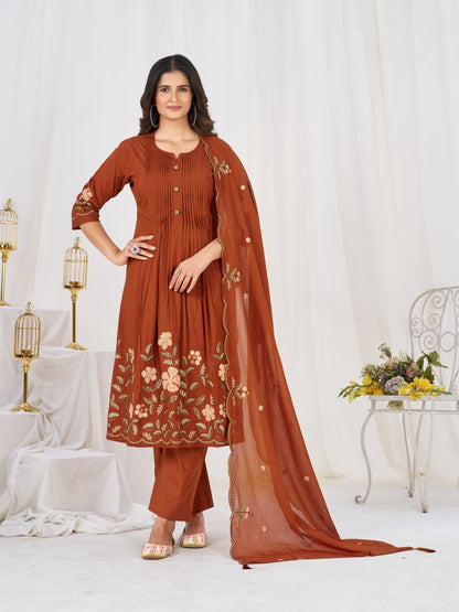 Elegant Pure Cotton Anarkali Kurti Pant Dupatta Set
