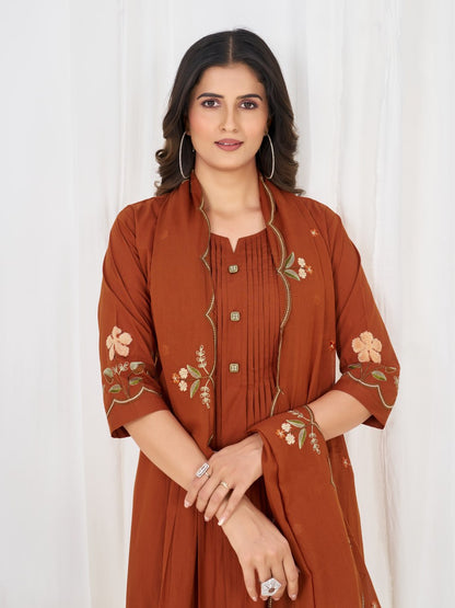 Elegant Pure Cotton Anarkali Kurti Pant Dupatta Set