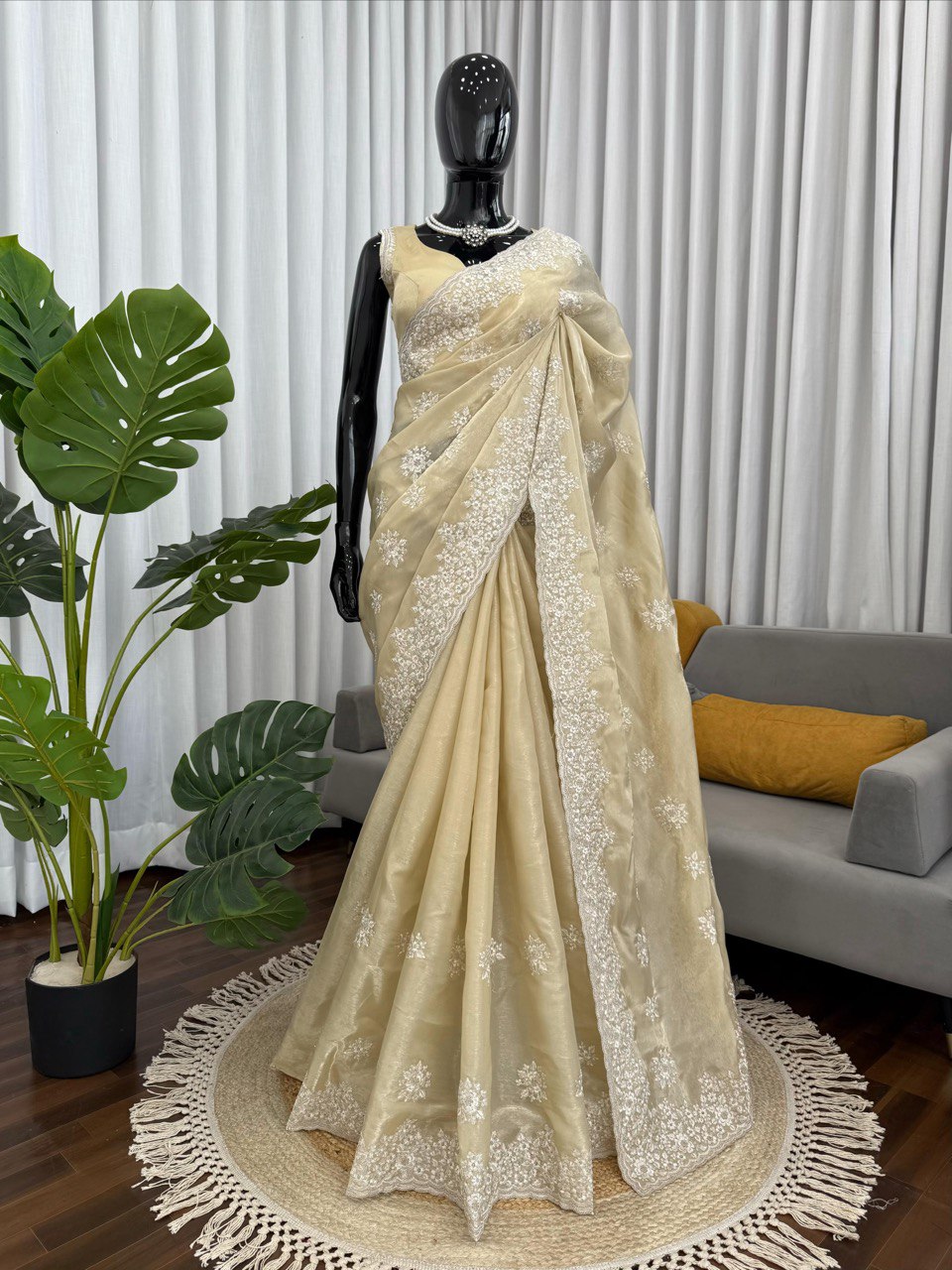 Champagne Beige Jimmy Choo Designer Saree