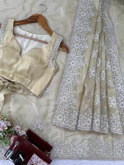 Champagne Beige Jimmy Choo Designer Saree