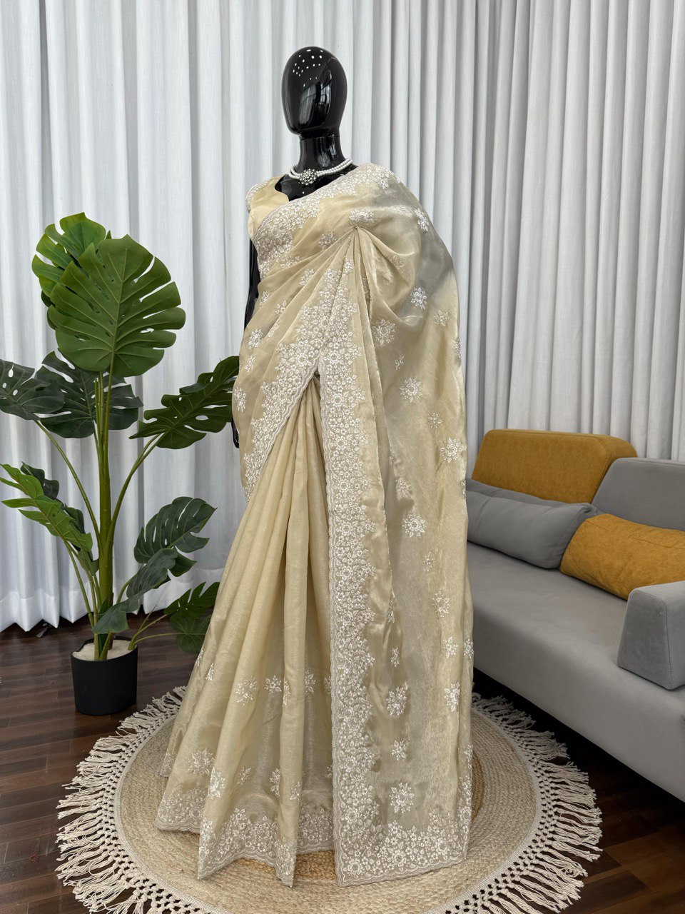 Champagne Beige Jimmy Choo Designer Saree