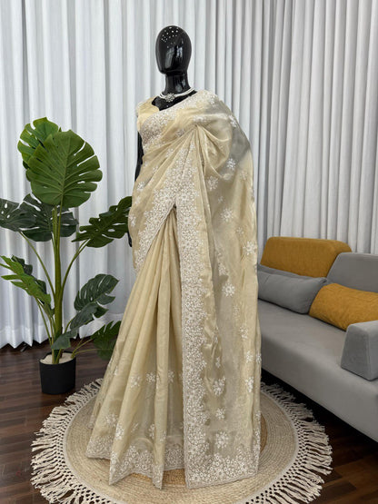 Champagne Beige Jimmy Choo Designer Saree