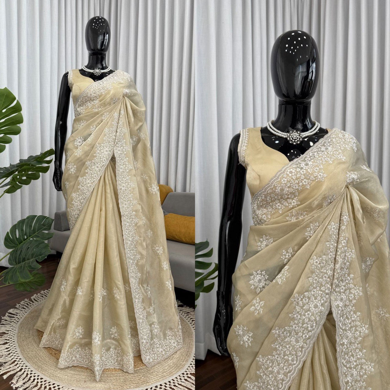 Champagne Beige Jimmy Choo Designer Saree