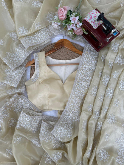 Champagne Beige Jimmy Choo Designer Saree