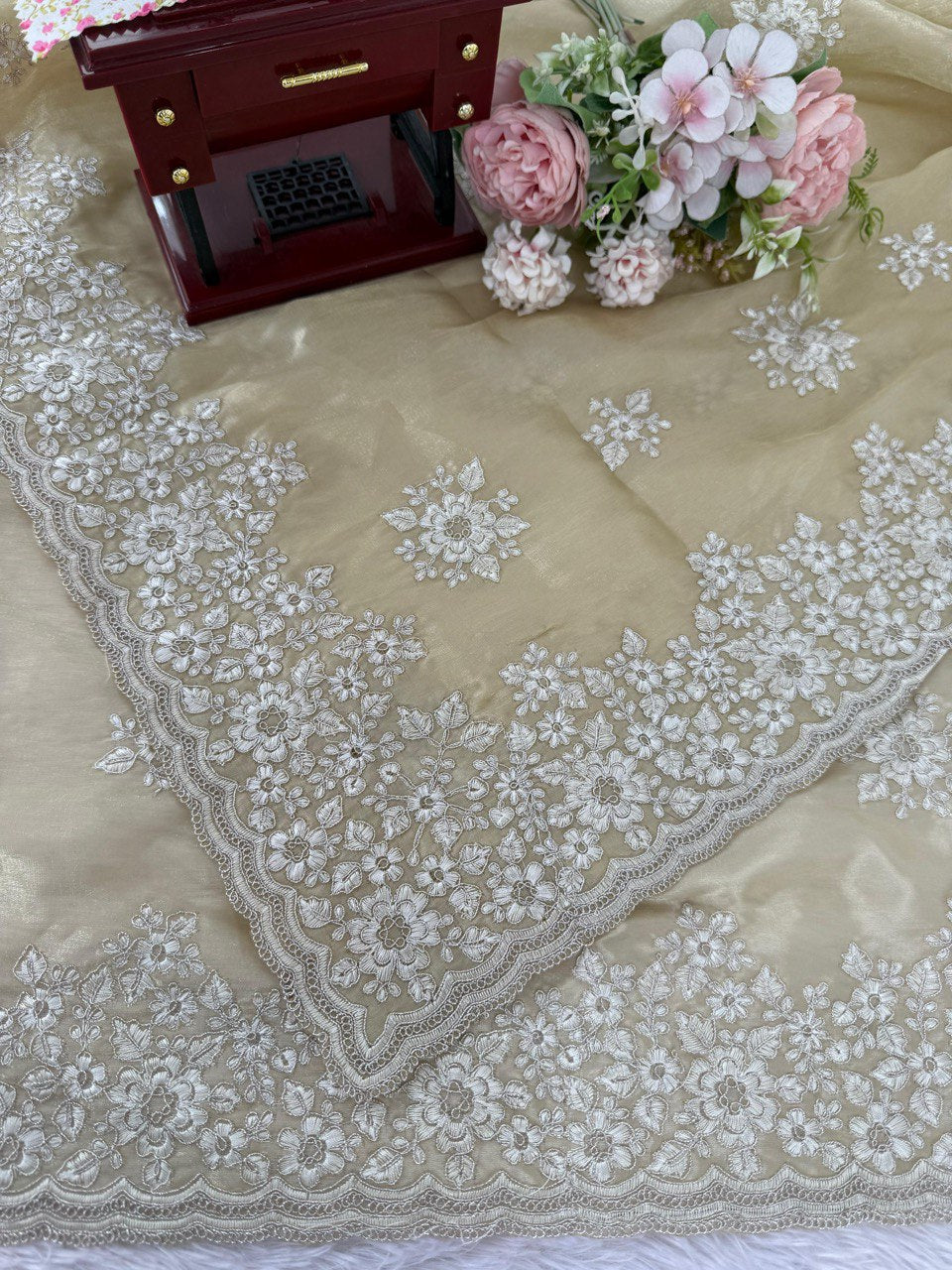 Champagne Beige Jimmy Choo Designer Saree