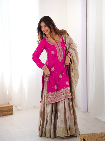Elegant Embroidered Kurta Sharara Set for Women