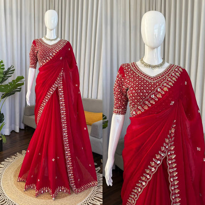 Red designer saree perfect for grand occasions