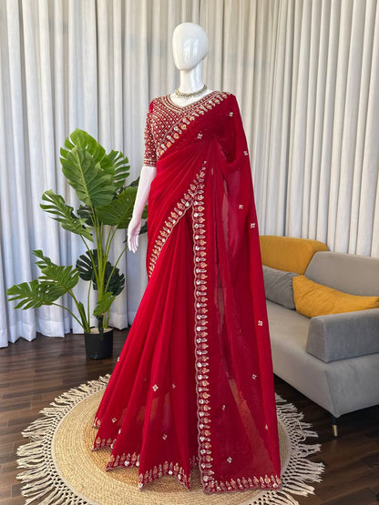 Red designer saree perfect for grand occasions