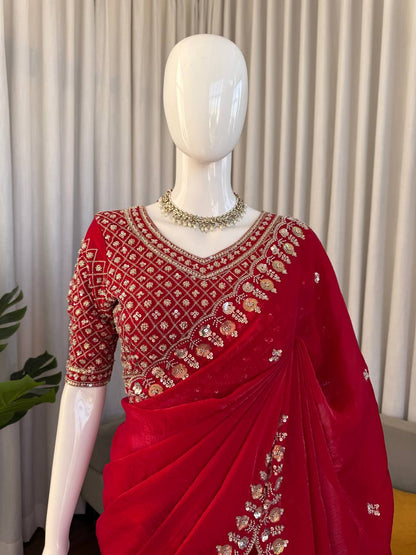 Red designer saree perfect for grand occasions