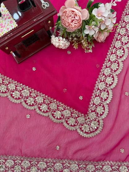 Rani Pink Tibby Silk Designer Saree