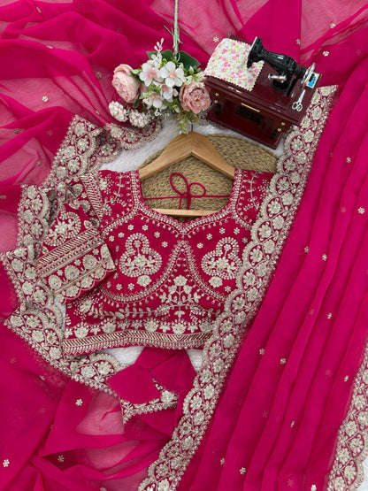 Rani Pink Tibby Silk Designer Saree