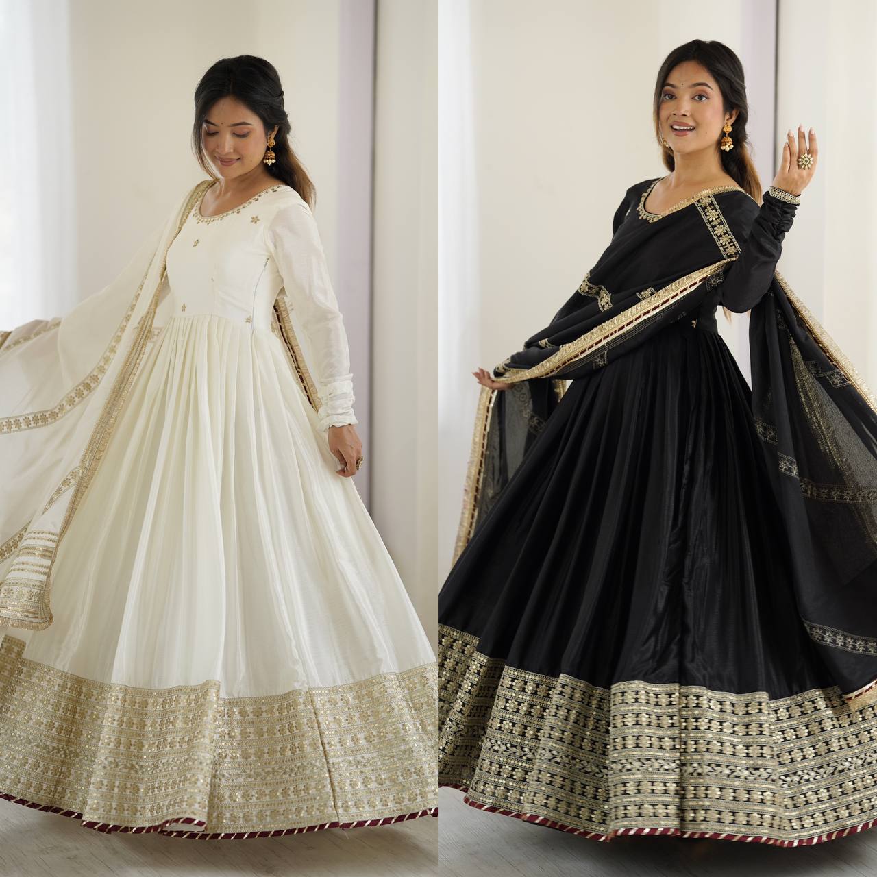 Anarkali Suit with Gold Border & Dupatta