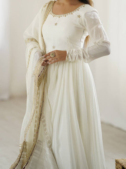 Anarkali Suit with Gold Border & Dupatta