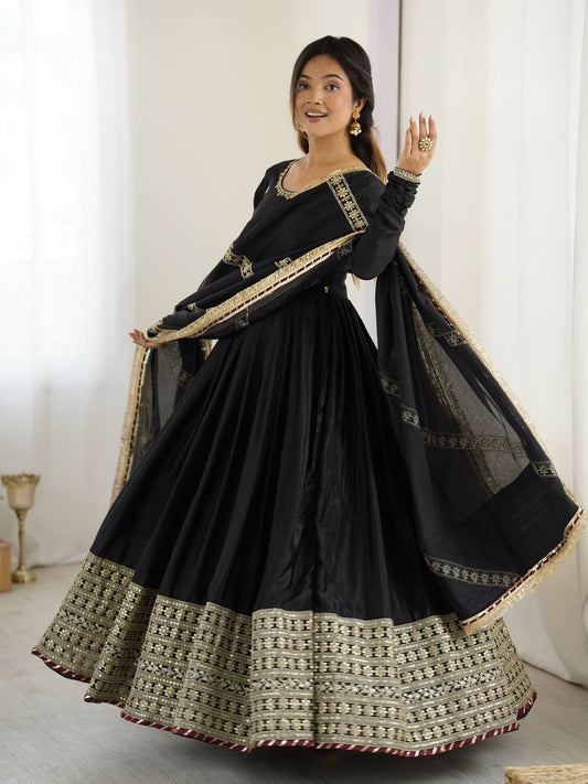 Anarkali Suit with Gold Border & Dupatta