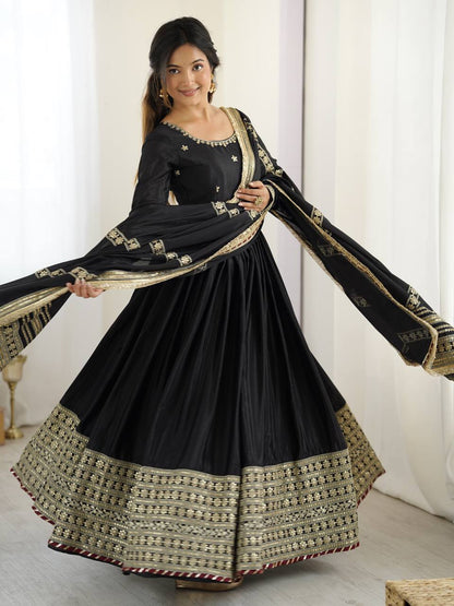 Anarkali Suit with Gold Border & Dupatta