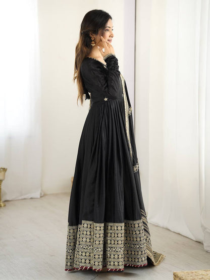 Anarkali Suit with Gold Border & Dupatta
