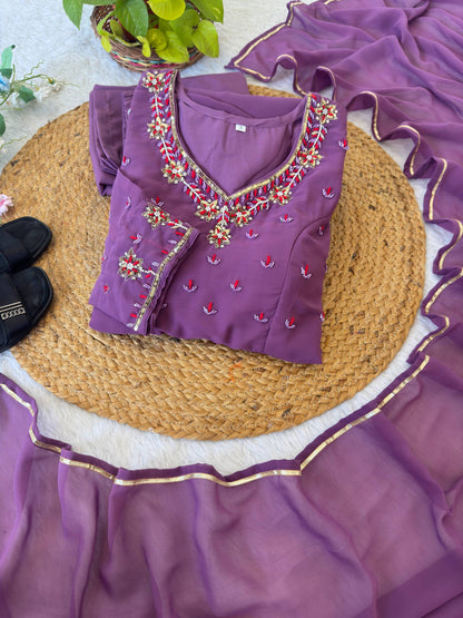 Purple Fox Georgette Party Wear Anarkali Gown Set for Women