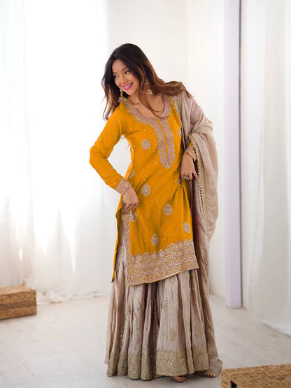 Elegant Embroidered Kurta Sharara Set for Women