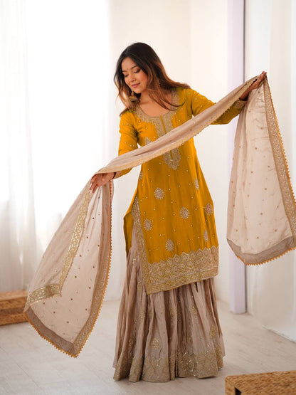 Elegant Embroidered Kurta Sharara Set for Women