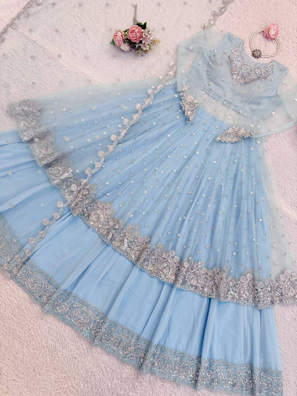 Sky Blue Embellished Net Gown for Women